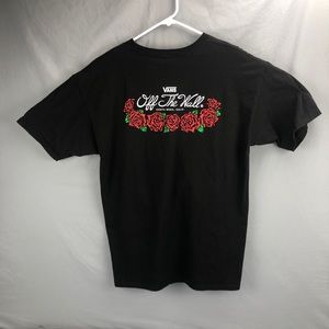 Vans Off the Wall Red Roses Costa Mesa California T Shirt Size Large Black